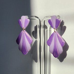 Purple Scallop Drop Polymer clay earrings handmade Lightweight 2.25"